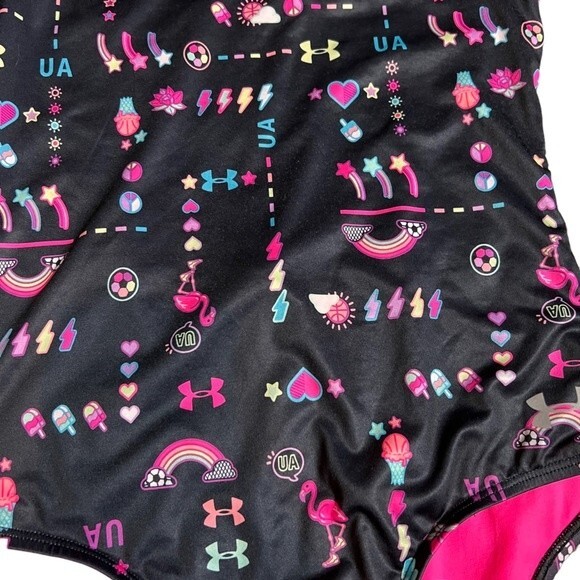 Under Armour One Piece Swimsuit Size 16 Black Hot Pink Modest Lined Graphic - Picture 8 of 9
